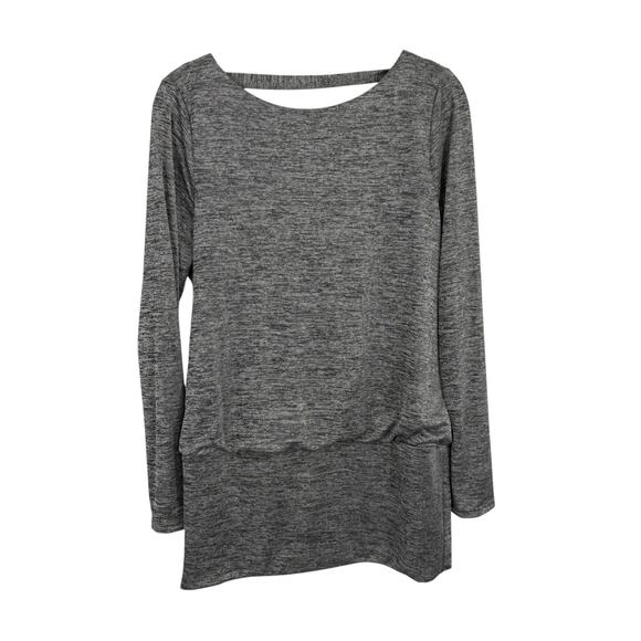 WHBM Drape-back Tunic Size Medium Gray Metallic Slinky Knit Long Sleeves - Picture 1 of 12